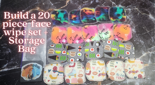 CUSTOM | Build your own 20 Piece Face Wipe Set | Storage Bag Included | 25% off Normal Pricing!