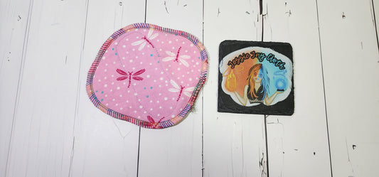 6" Light | Serged Style Cloth Pad  |  2.5" or 2.75" snapped width | Pink Dragonfly