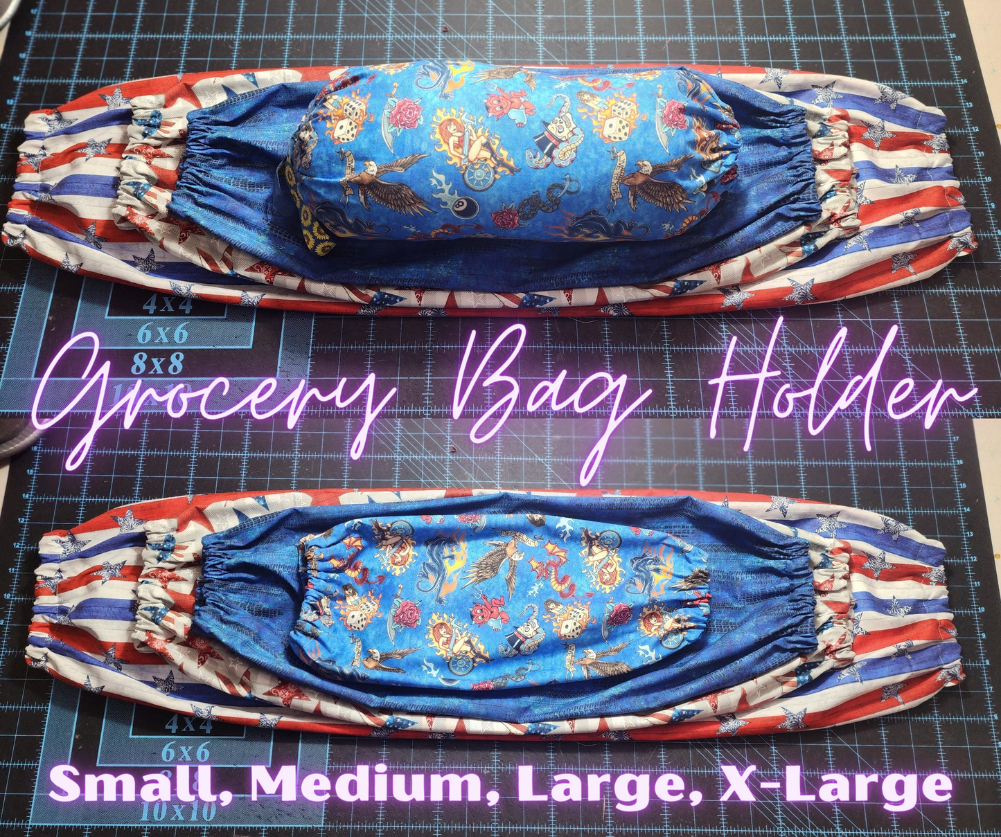 Sparkplug on Red, SMALL Grocery Bag Holder | Pre-cut just needs sewn together