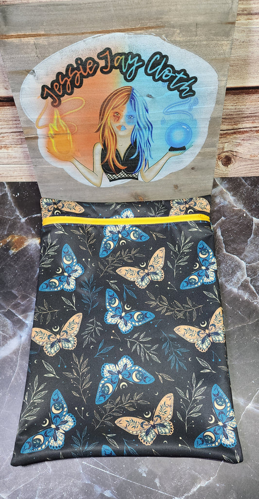 10" x 14" Blue & Orange Moth Wet bag | Optional Add on Handle