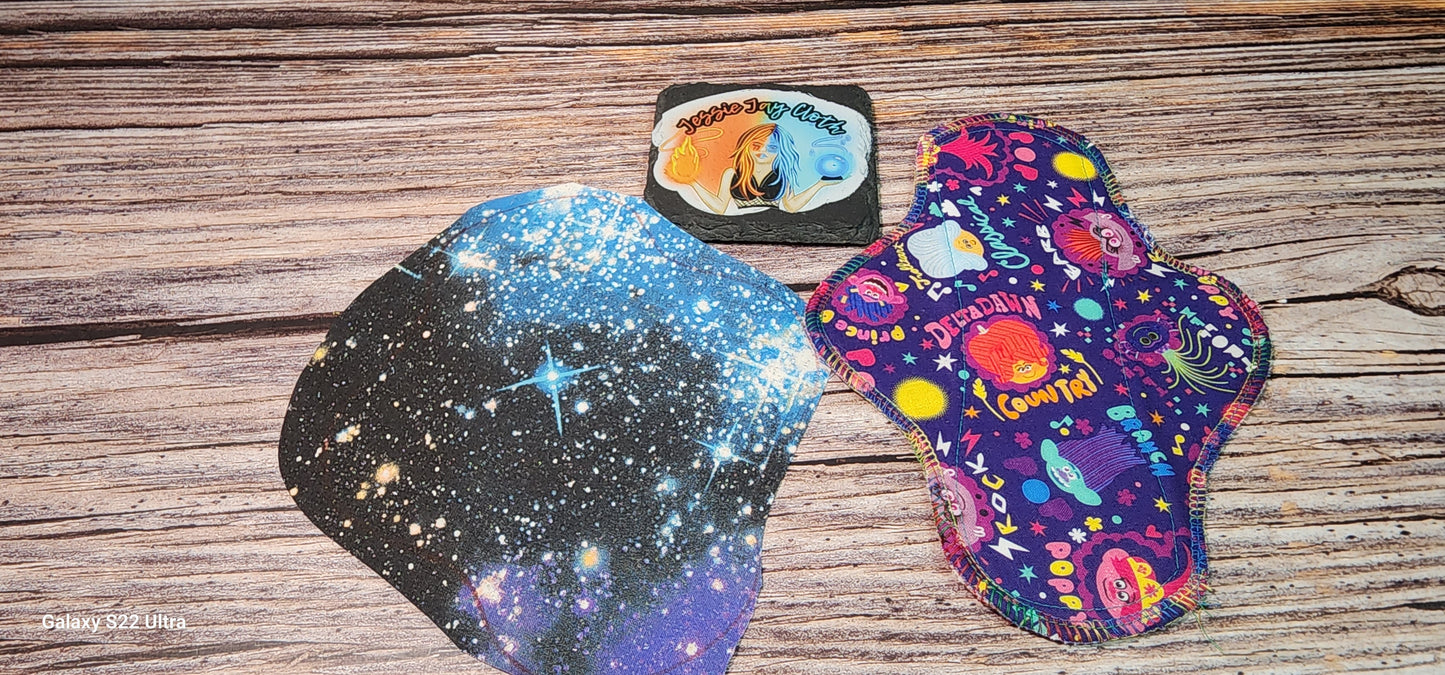 Blue Galaxy Sparkle 8 inch | Pre-Cut Serged Panty Liner | Choose Flannel or Fleece Backing