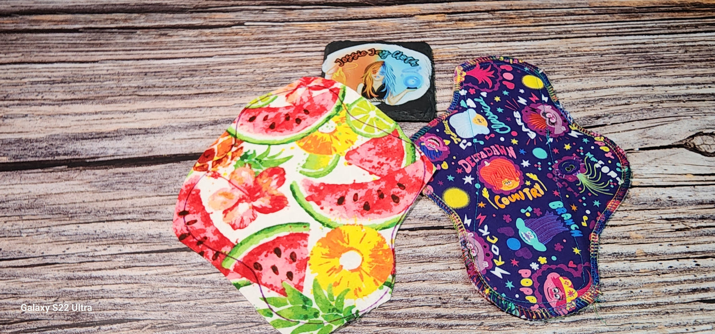 Watercolor Fruit 8 inch | Pre-Cut Serged Panty Liner | Choose Flannel or Fleece Backing