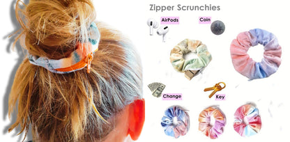 Boho Feathers, Hidden Zipper Pocket | Stash Scrunchie