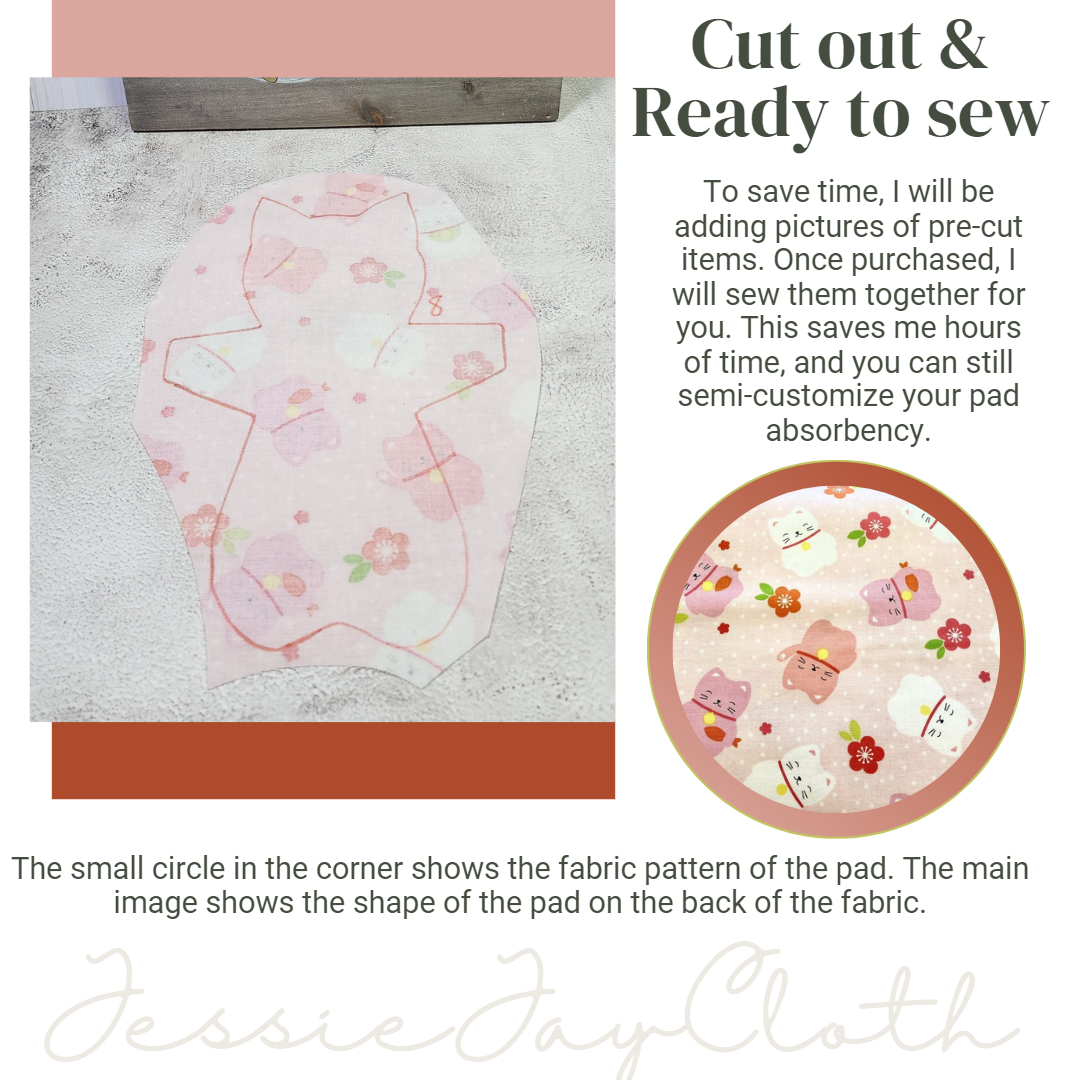 8 inch Kitty Cat, Lucky Cat Pink  | Cloth Pad or Liner | Choose your absorbency