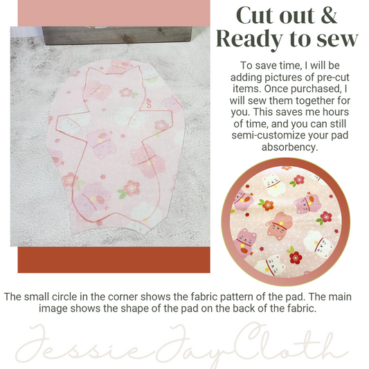 8 inch Kitty Cat, Lucky Cat Pink  | Cloth Pad or Liner | Choose your absorbency