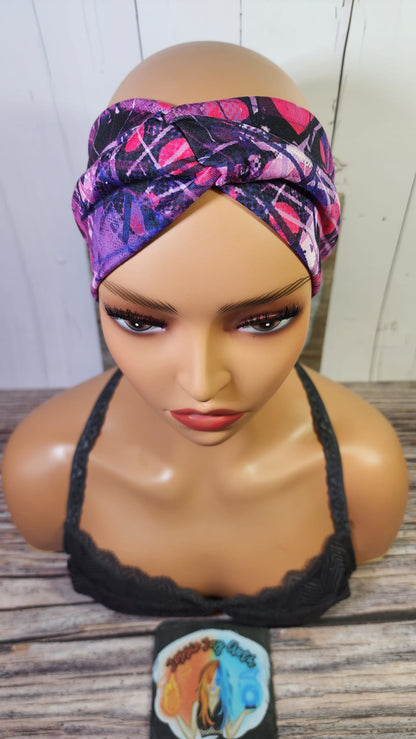 Pink Heart Grunge | Double Brushed Poly Twist Knot Head Band | Custom Turban Head Band | 4 Sizes