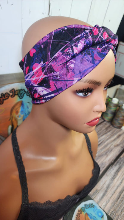 Pink Heart Grunge | Double Brushed Poly Twist Knot Head Band | Custom Turban Head Band | 4 Sizes