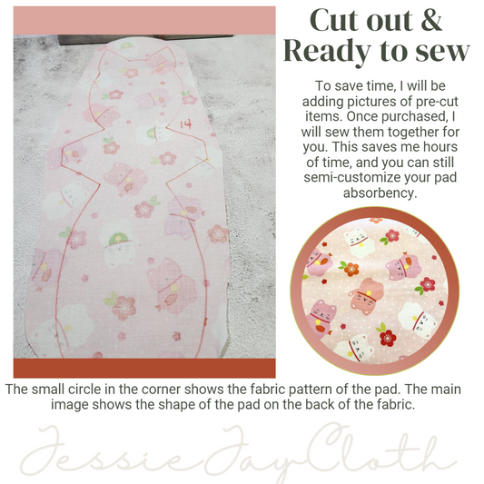 14 inch Kitty Cat, Lucky Cat Pink  | Cloth Pad or Liner | Choose your absorbency