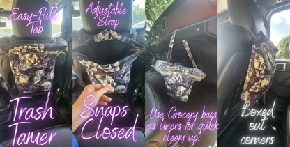 Queen on Grey White Tie Dye | Mess-Proof Trash Tamer | Snap Closed Car Trash Can