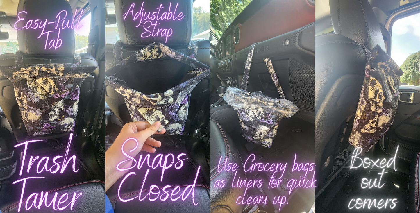 Pink  & Grey Bunny, Rabbit | Mess-Proof Trash Tamer | Snap Closed Car Trash Can