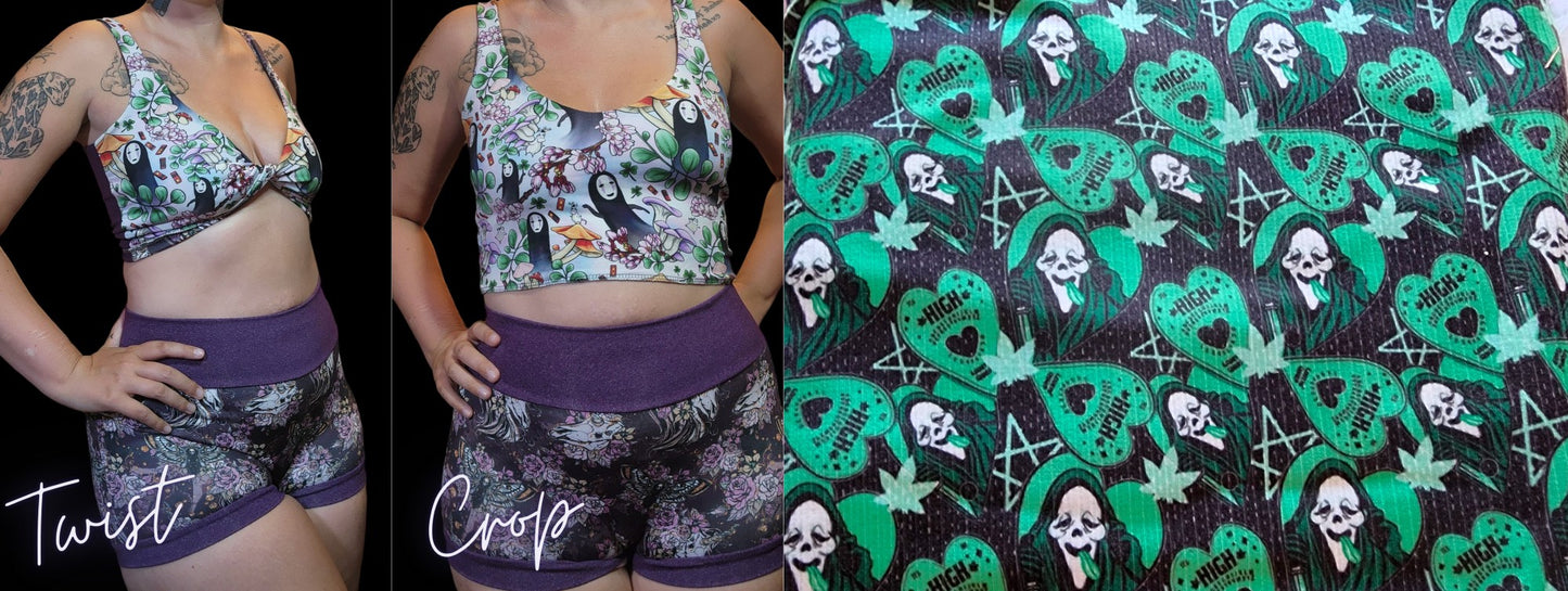 Custom 2-in-1 Crop Top | 420 Leaf Ghostface, Horror, Call me, High