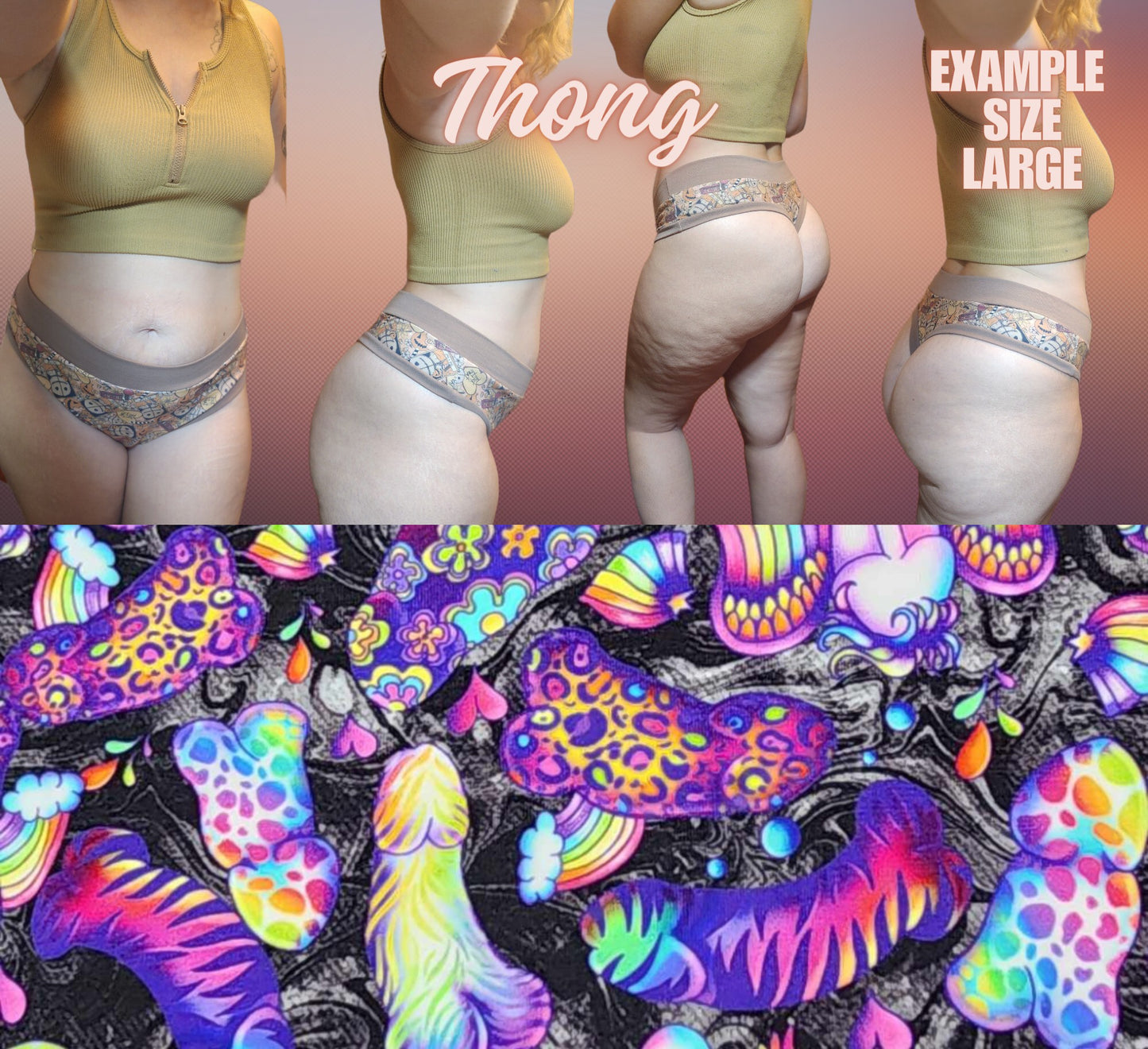 Turtle, Rainbow, Kraken, Bees, LF Dong x6 Prints | Thondlewear, Thongs for every body | Elastic/Knit Bands