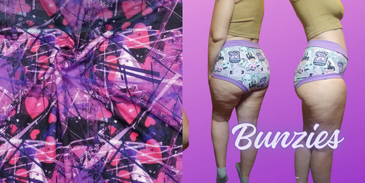 Grunge Hearts, Black, Purple | Bunzies Underwear | Choose Briefs, Booty, or Super Booty