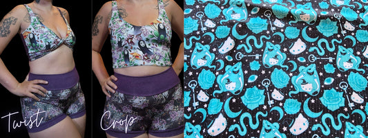 Custom 2-in-1 Crop Top | Teal/Green Witchy Kitty, Planchette
