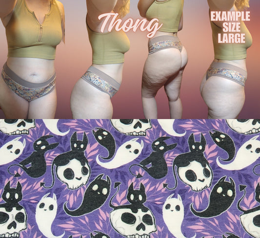 Demon Cat on Purple, Ghost | Thondlewear Thong | Elastic or Knit Bands