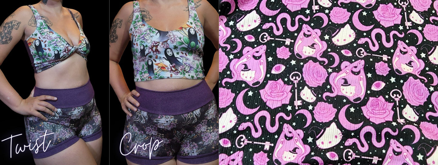 Custom 2-in-1 Crop Top | Purple Witchy Kitty, Planchette