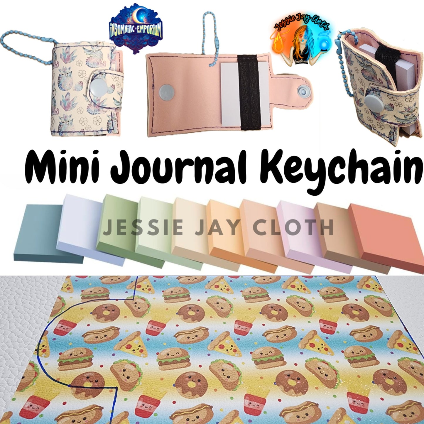 Reusable Mini Journal Keychain + Pen + Cord holder organizer + 50 sticky notes