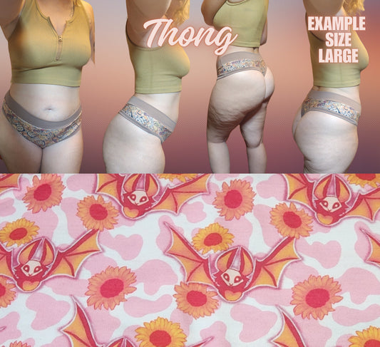 Pastel Sunflower Bats, Cow Print Pink, Basic Witch | Thondlewear Thong | Elastic or Knit Bands