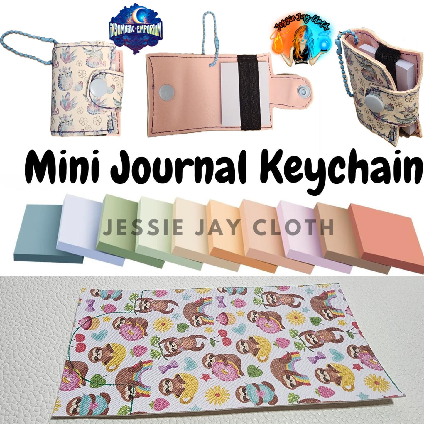 Reusable Mini Journal Keychain + Pen + Cord holder organizer + 50 sticky notes