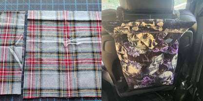 Plaid Lines, Soft Scarf Material | Mess-Proof Trash Tamer | Snap Closed trash can for your car