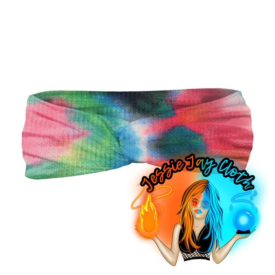Vibrant Rainbow Tie Dye Waffle Knit | Twist Knot Head Band | Custom Turban Head Band | 4 Sizes