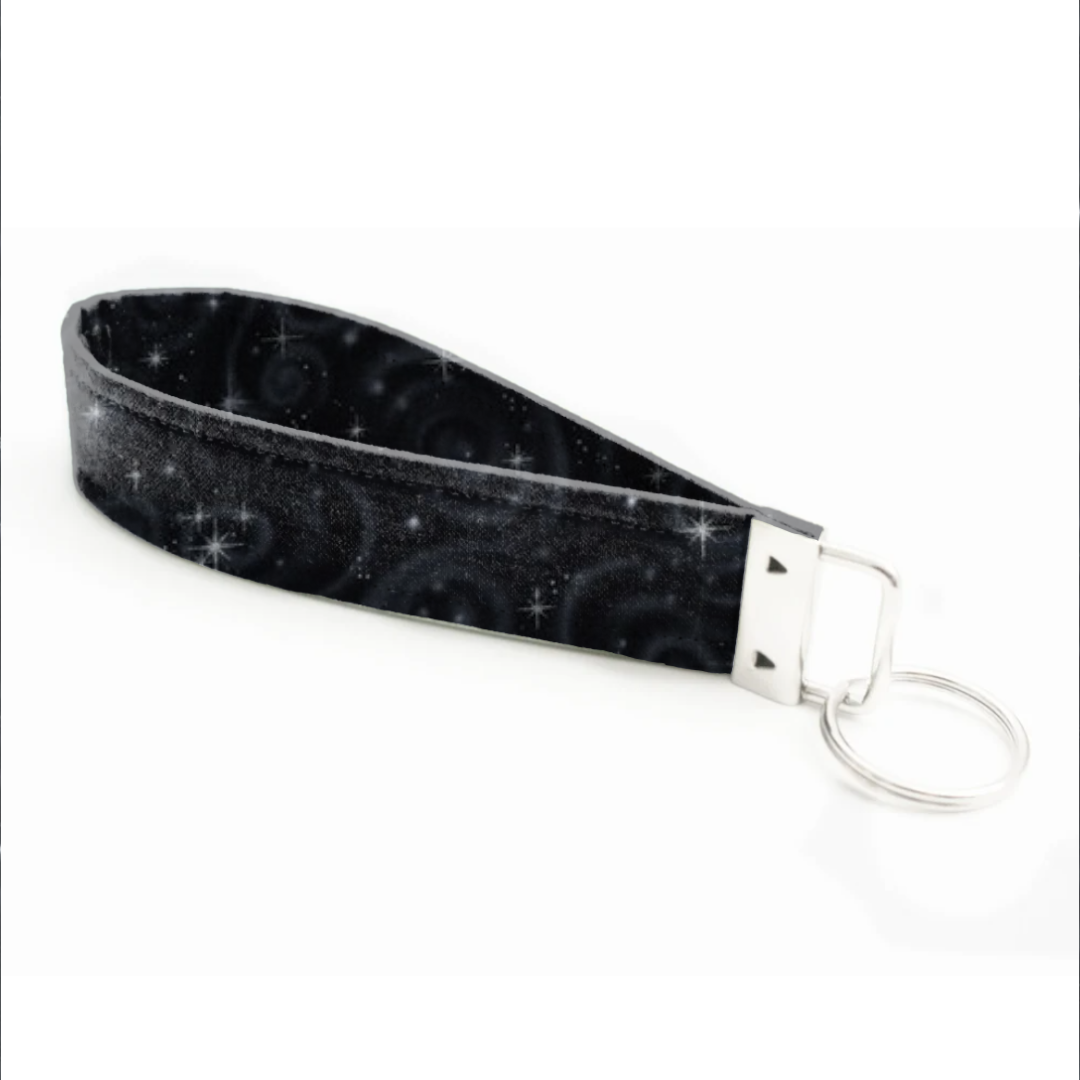 Black galaxy with stars | Wristlet Key Fob | Fabric Keychain | Great for gifts |