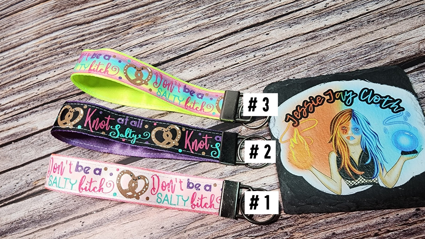 Salty Bitch & Knot at all salty Wristlet Key Fob | Ribbon/Nylon Fabric Keychain | Choose your print