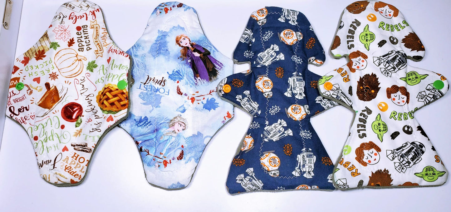 Template D | Budget Friendly Cloth Pads | 2.5" Snapped Width | 6/7/8/9/10 inches | Great starter for Teen/ Tween |