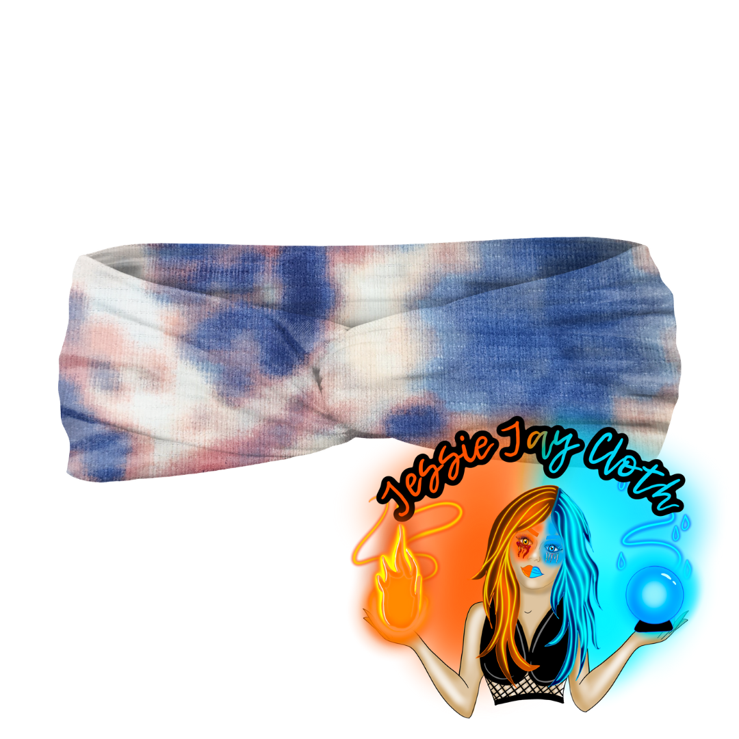 Blue Red White Tie-Dye | Ribbed Pointelle | Twist Knot Head Band | Custom Turban Head Band | 4 Sizes