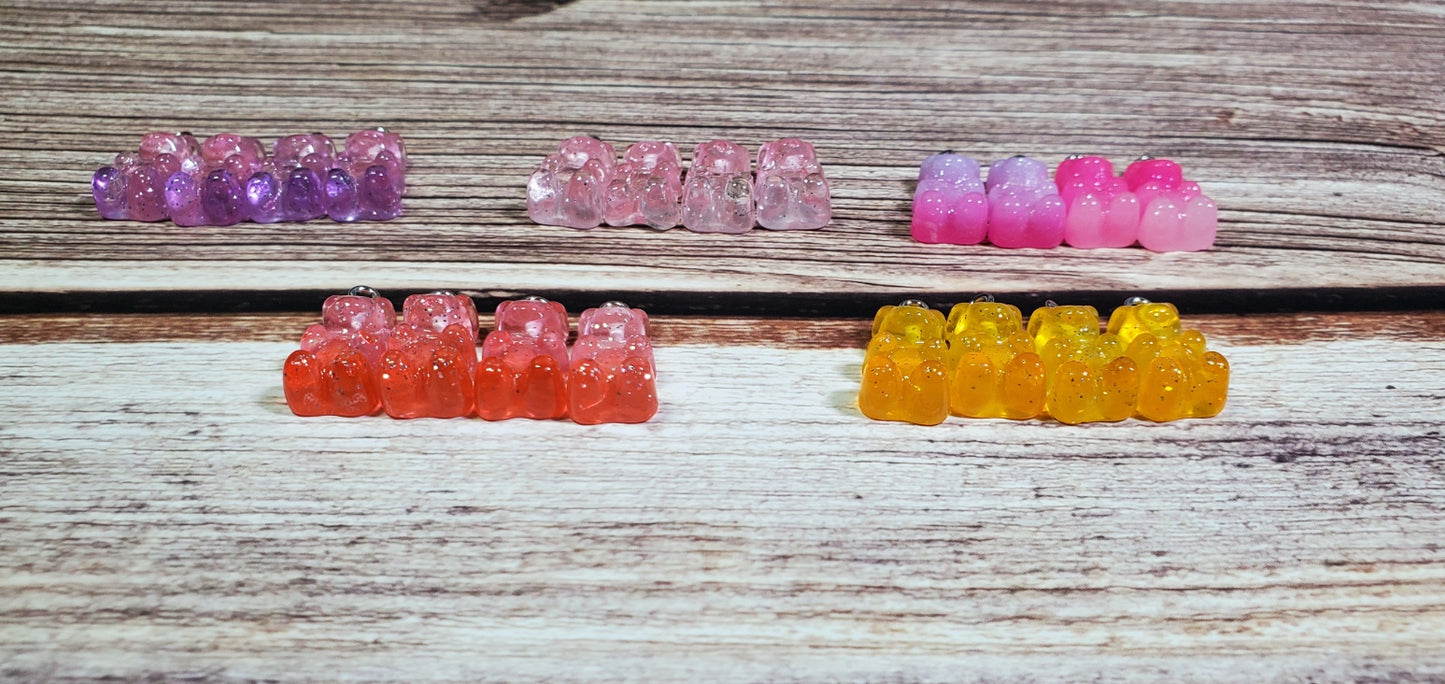 Gummy Bear Inspired Dangle/Stud Earrings OR Keychain | Gradient Glitter Resin | Hypoallergenic | Candy Earrings | 15 colors to choose from