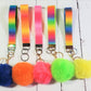 Rainbow Tie Dye |  Faux Leather & Nylon Fabric Keychain | Fluffy Pompom | Key Fob Wristlet | Jessie Jay Cloth