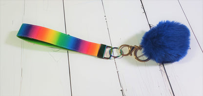 Rainbow Tie Dye |  Faux Leather & Nylon Fabric Keychain | Fluffy Pompom | Key Fob Wristlet | Jessie Jay Cloth