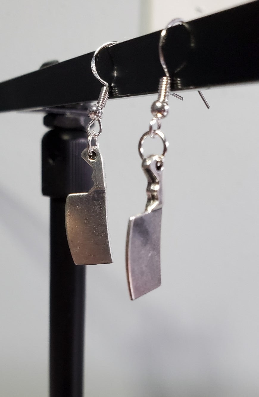 Ready to ship | Antique Silver | Knife Meat Cleaver earrings | Silver Dangles