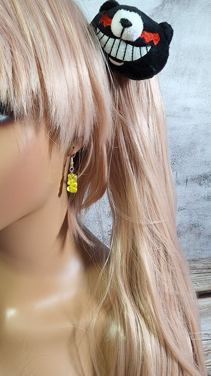 Yellow Gummy Bear Earrings | Silver Dangles | Candy Gummie