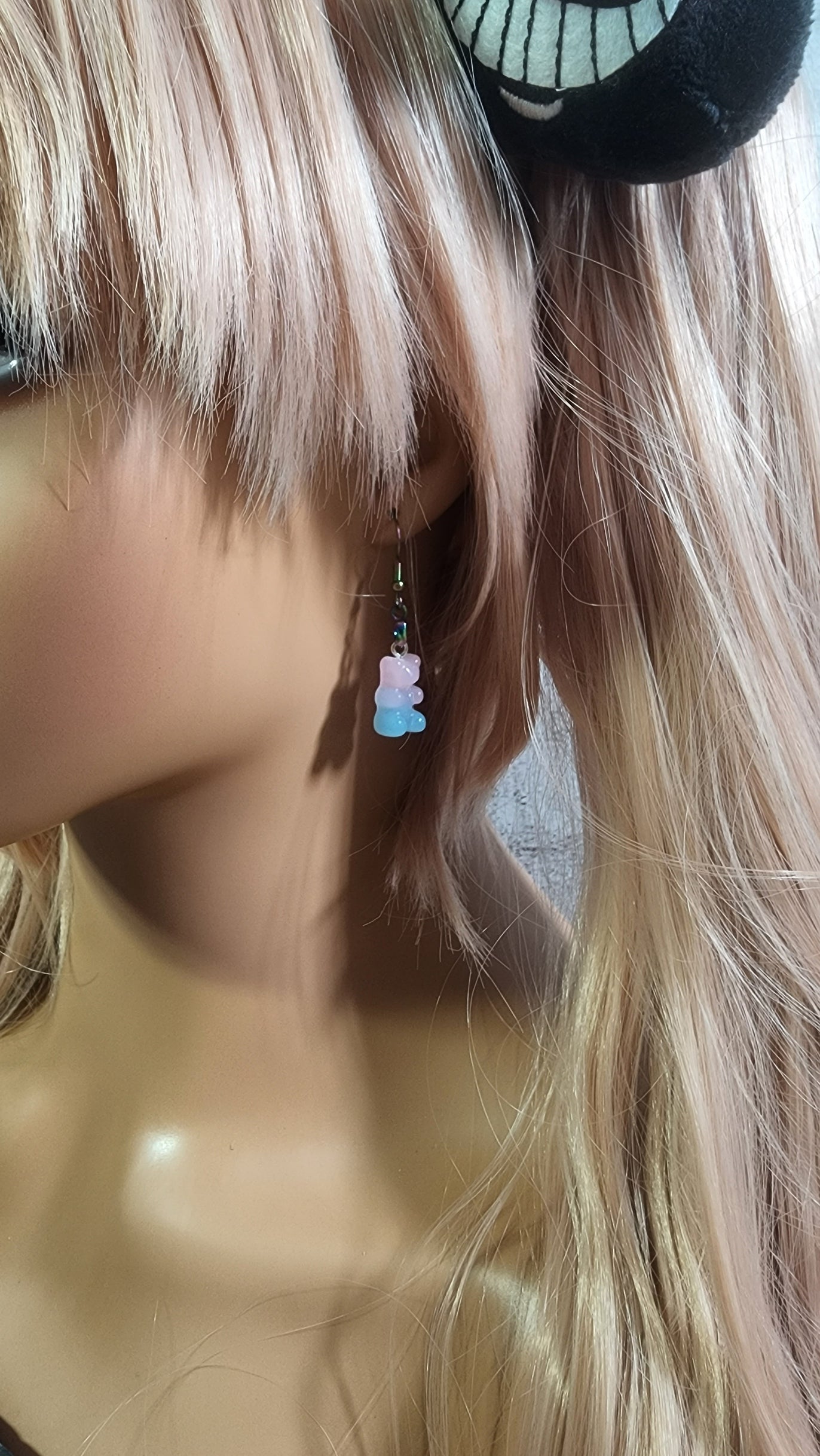 Ombre Glitter Gummy Bear Earrings | Rainbow Dangles | Blue & Pink