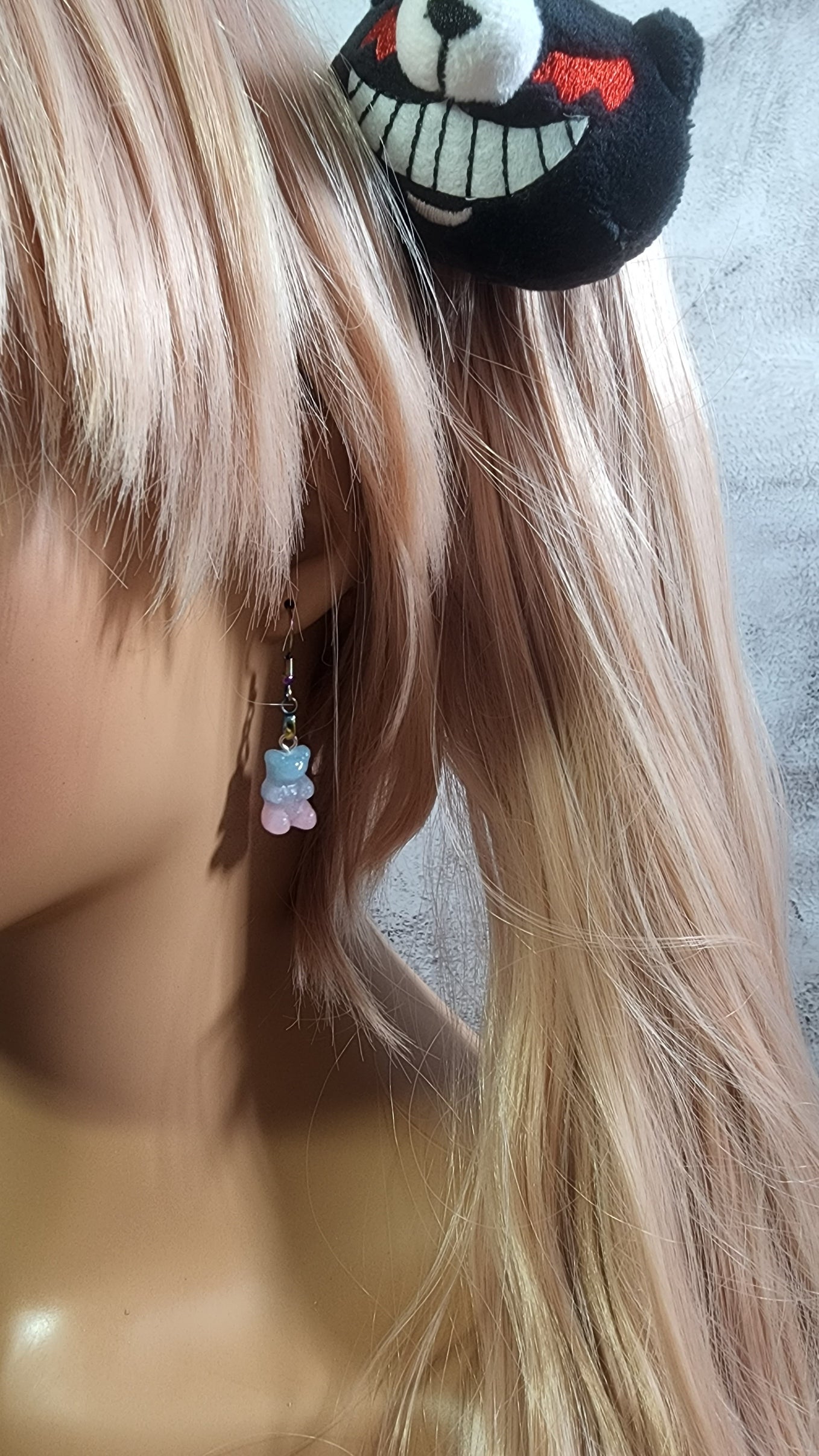Ombre Glitter Gummy Bear Earrings | Rainbow Dangles | Blue & Pink