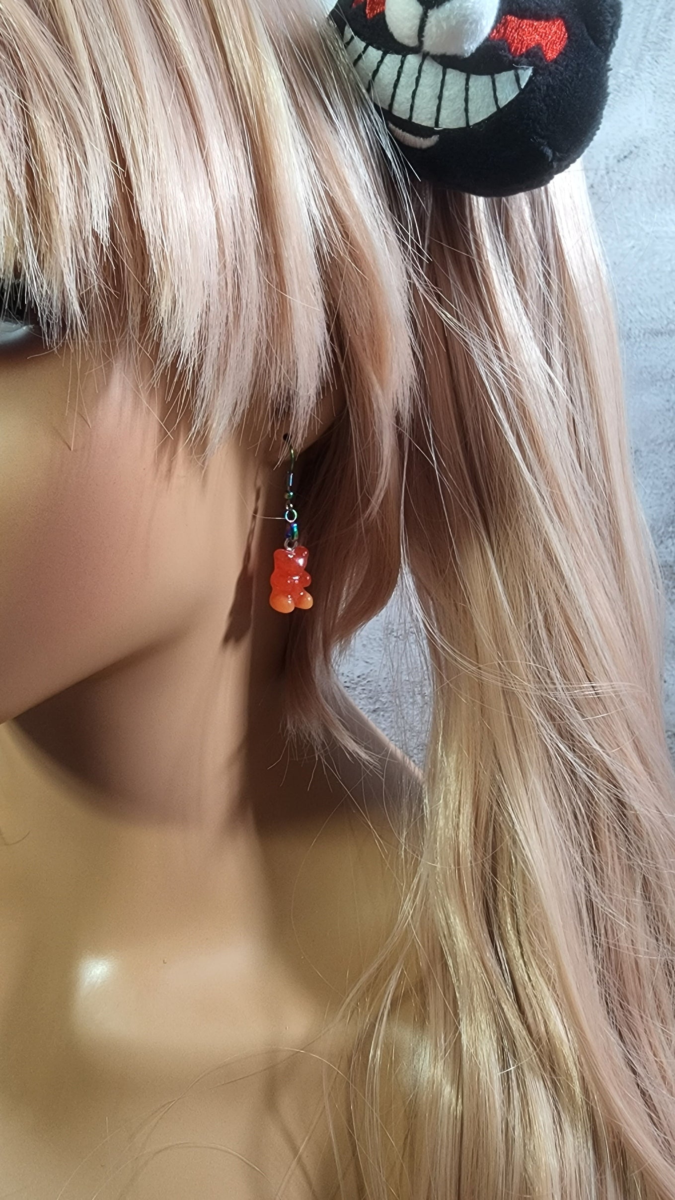 Ombre Glitter Gummy Bear Earrings | Rainbow Dangles | Red & Orange