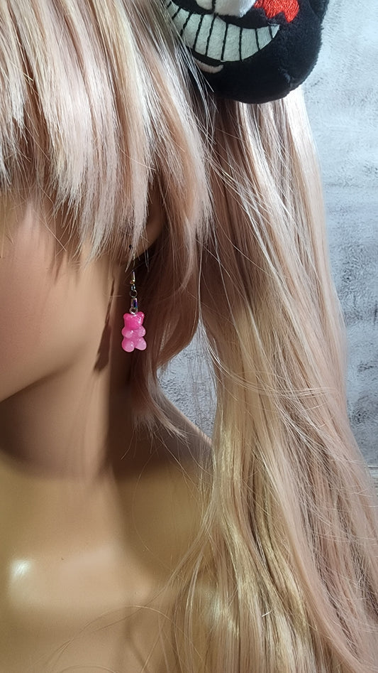 Ombre Glitter Gummy Bear Earrings | Rainbow Dangles | Pink & White