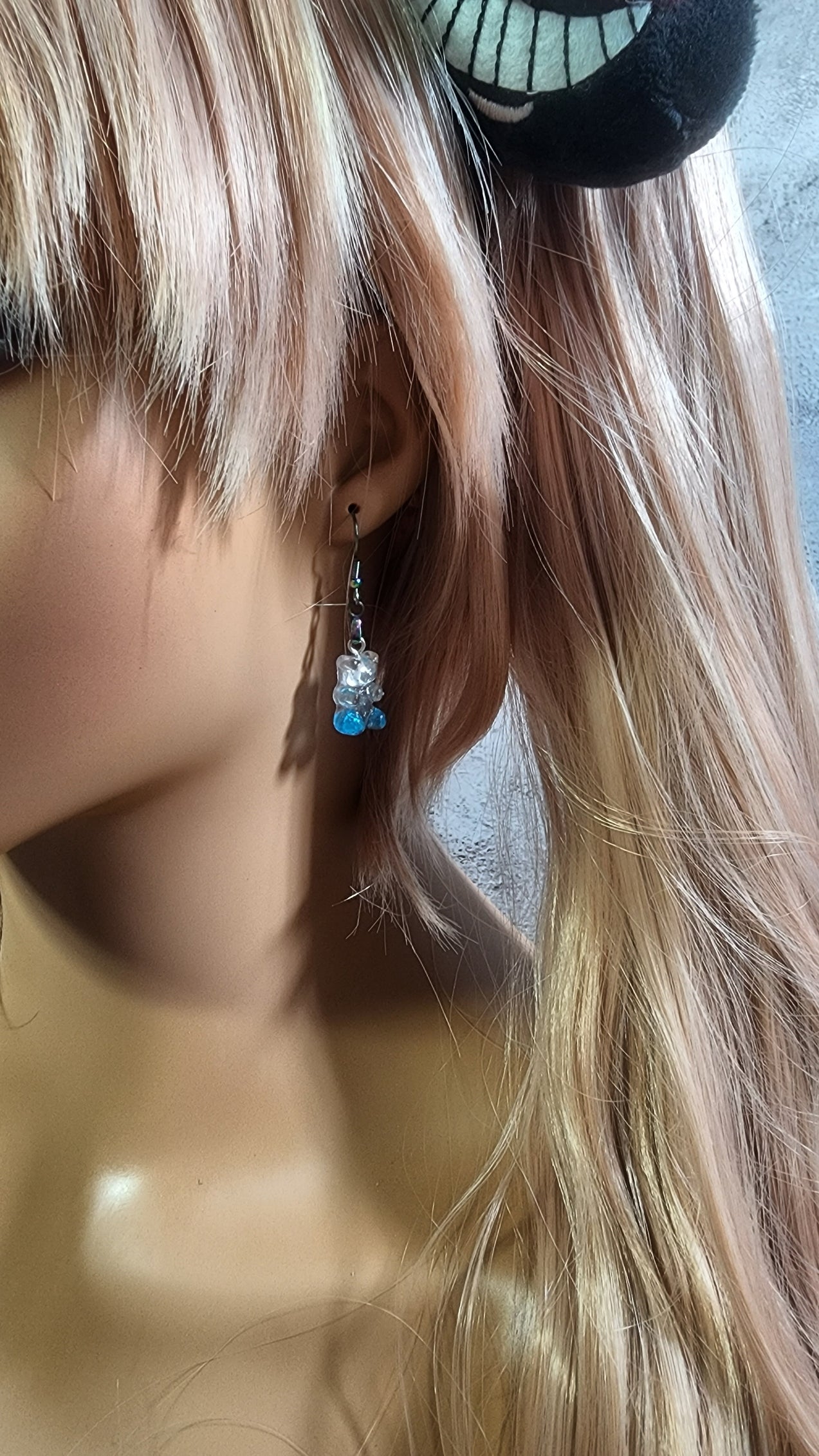 Ombre Glitter Gummy Bear Earrings | Rainbow Dangles | Blue & Clear