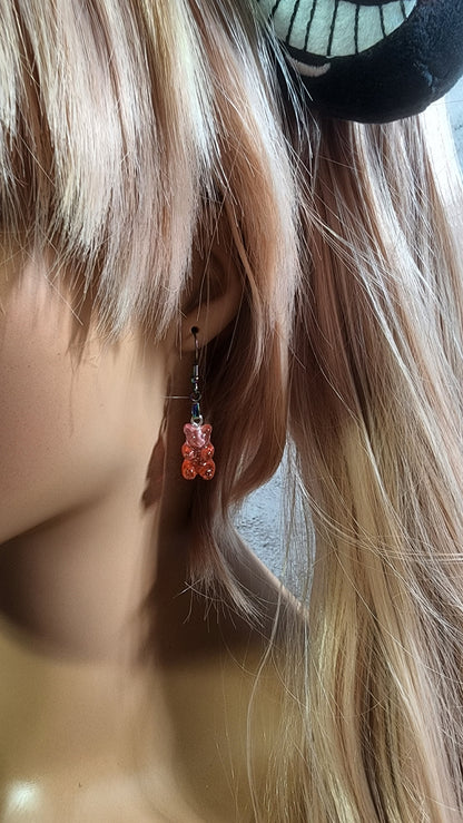 Ombre Glitter Gummy Bear Earrings | Rainbow Dangles | Red & Clear