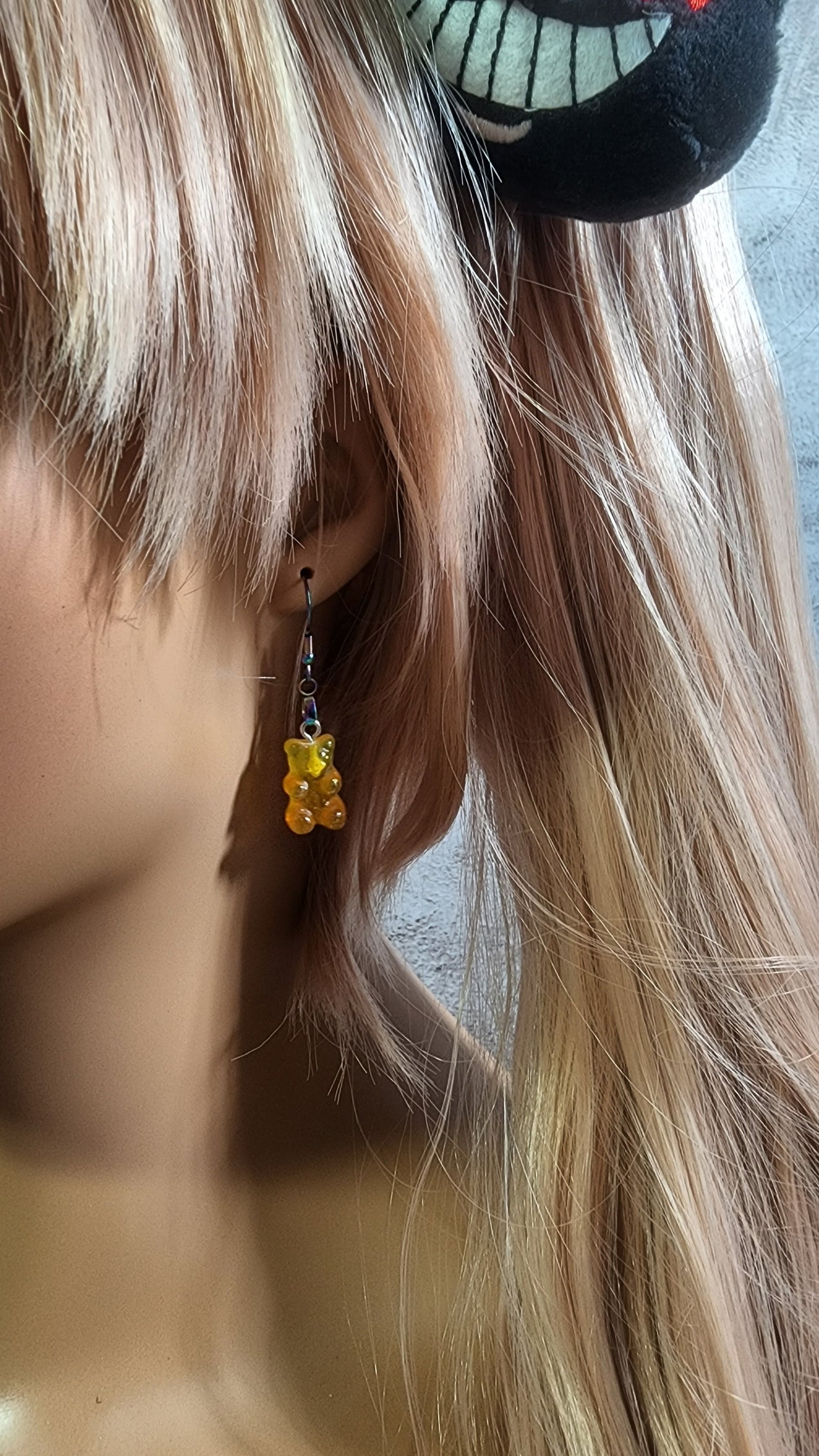 Ombre Glitter Gummy Bear Earrings | Rainbow Dangles | Yellow Orange