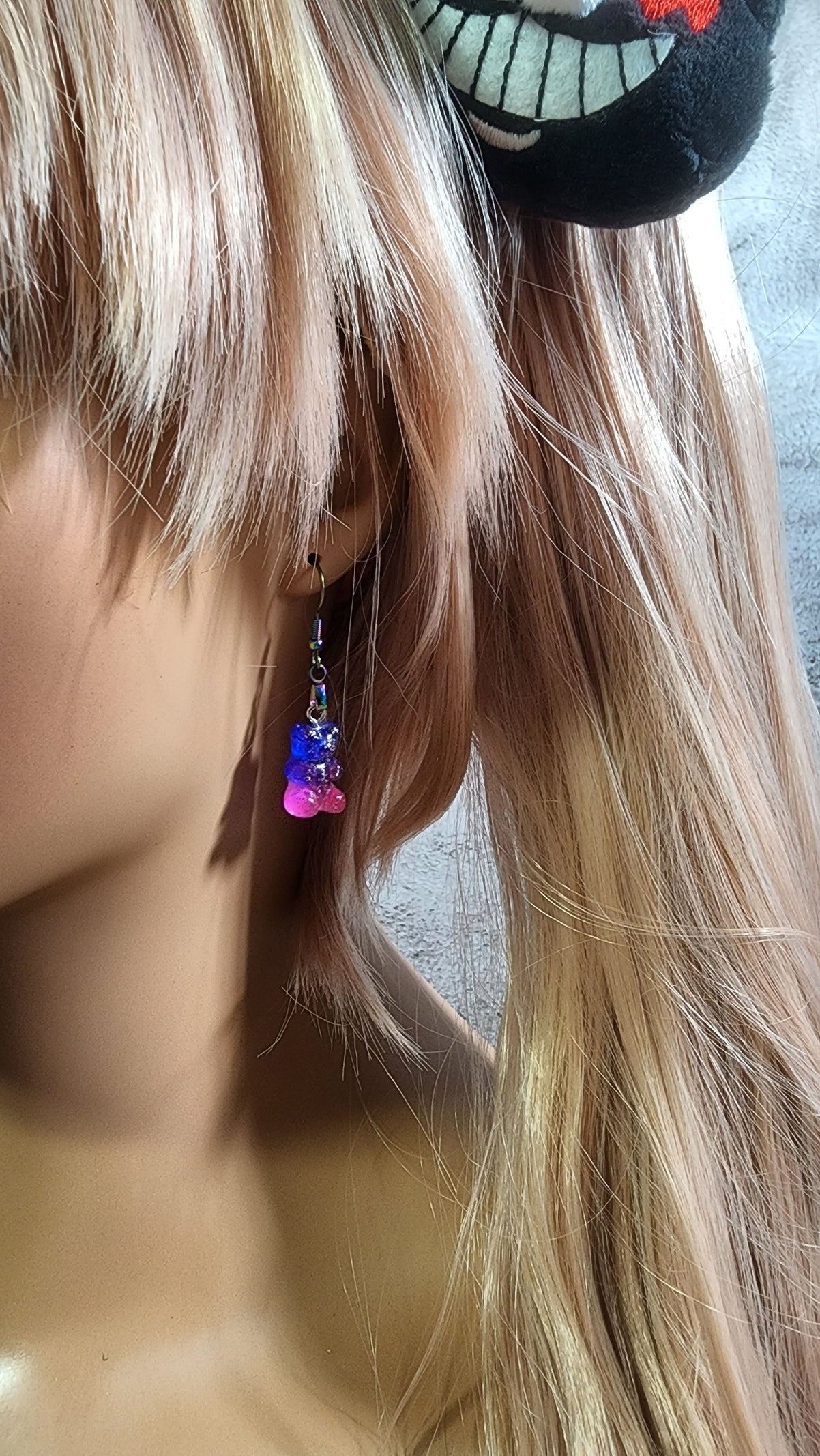 Ombre Glitter Gummy Bear Earrings | Rainbow Dangles | Dark Blue & Pink