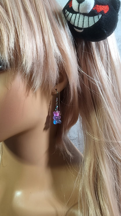 Ombre Glitter Gummy Bear Earrings | Rainbow Dangles | Pink & Blue
