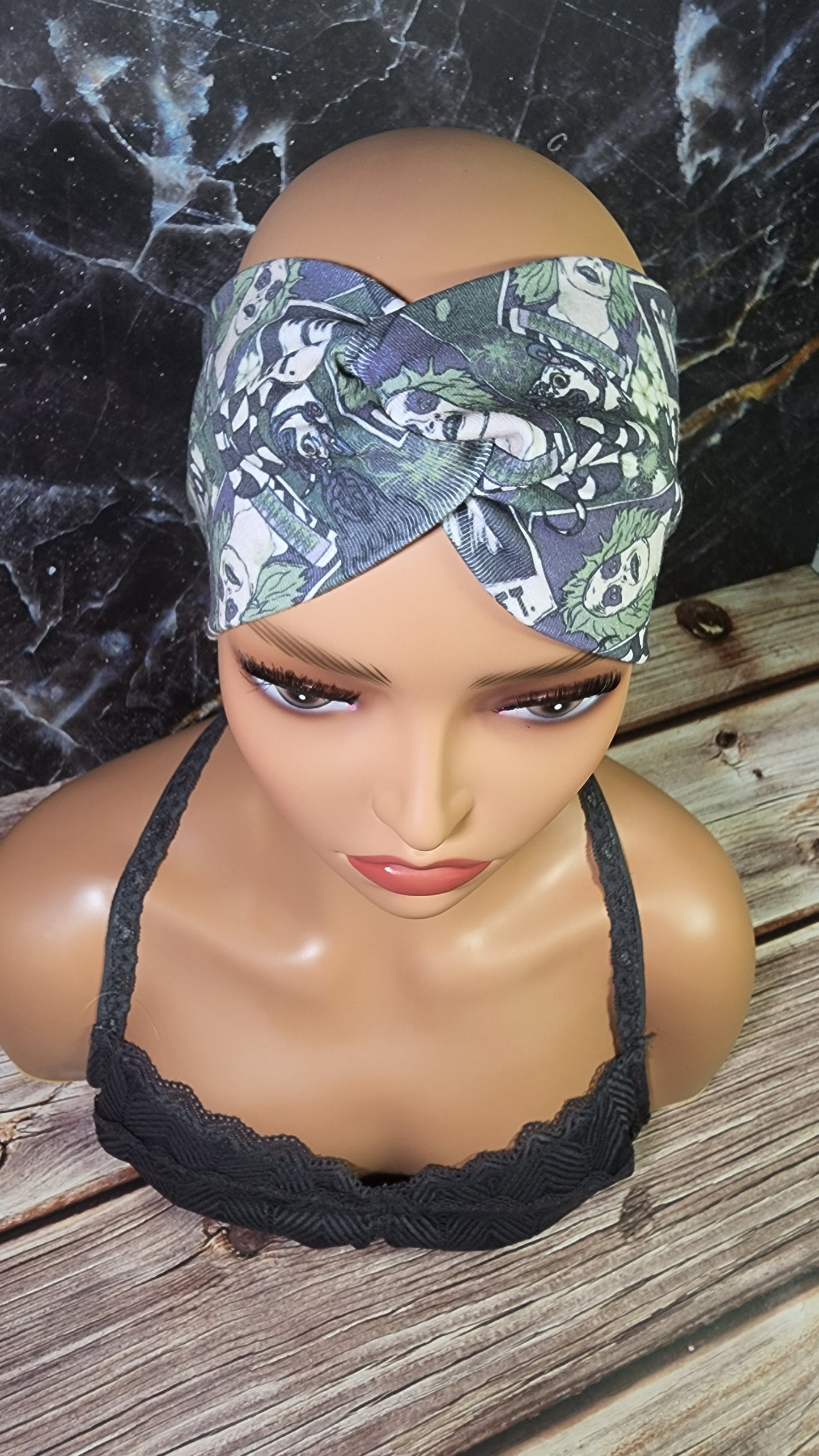 Muted Green Beetle J | Small 20" | RTS Cotton Lycra Head Band | Ready to ship | Horror, Juice, Never trust living