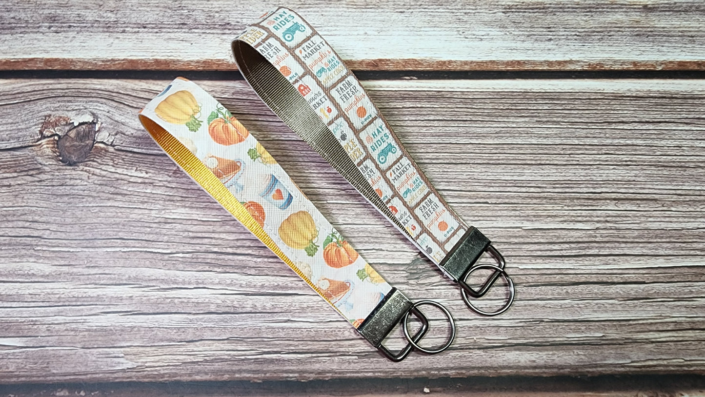 Fall Quotes, Pumpkins, Drink | Faux Leather & Nylon Fabric Keychain | Key Fob Wristlet
