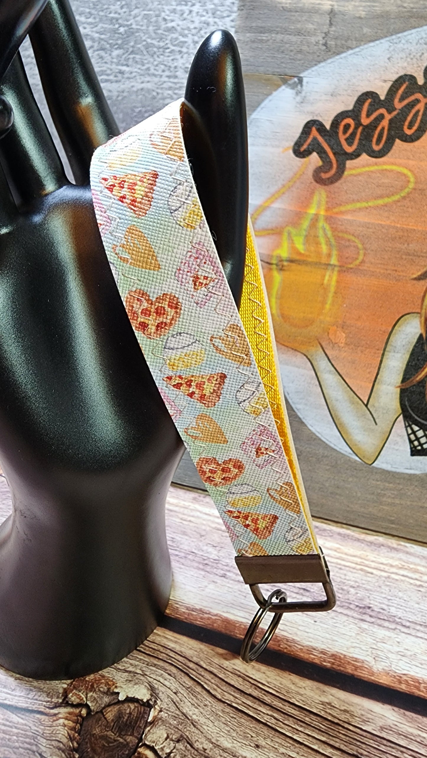 Faux Leather & Nylon Fabric Keychain | Key Fob Wristlet | Watermelon & Pizza