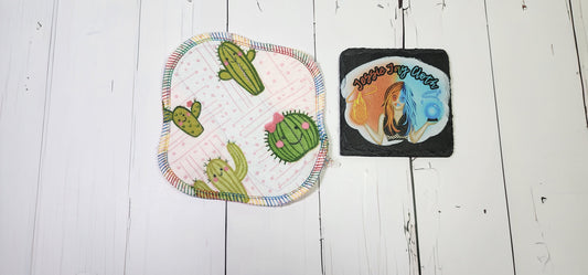 7" Light | Serged Style Cloth Pad  |  2.5" or 2.75" snapped width | Cute Cactus, Succulent