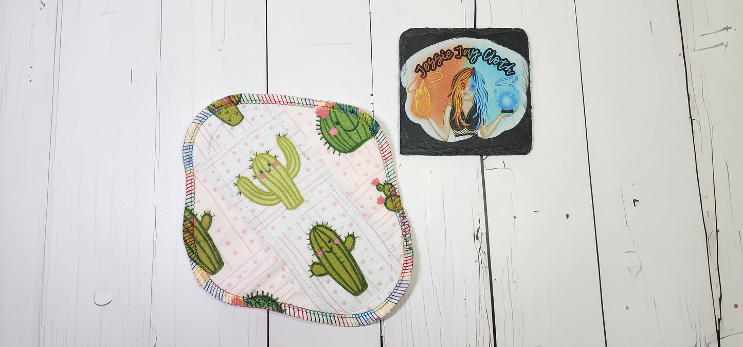 8" Light | Serged Style Cloth Pad  |  2.5" or 2.75" snapped width | Cute Cactus, Succulent
