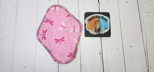 8" Light | Serged Style Cloth Pad  |  2.5" or 2.75" snapped width | Pink Dragonfly
