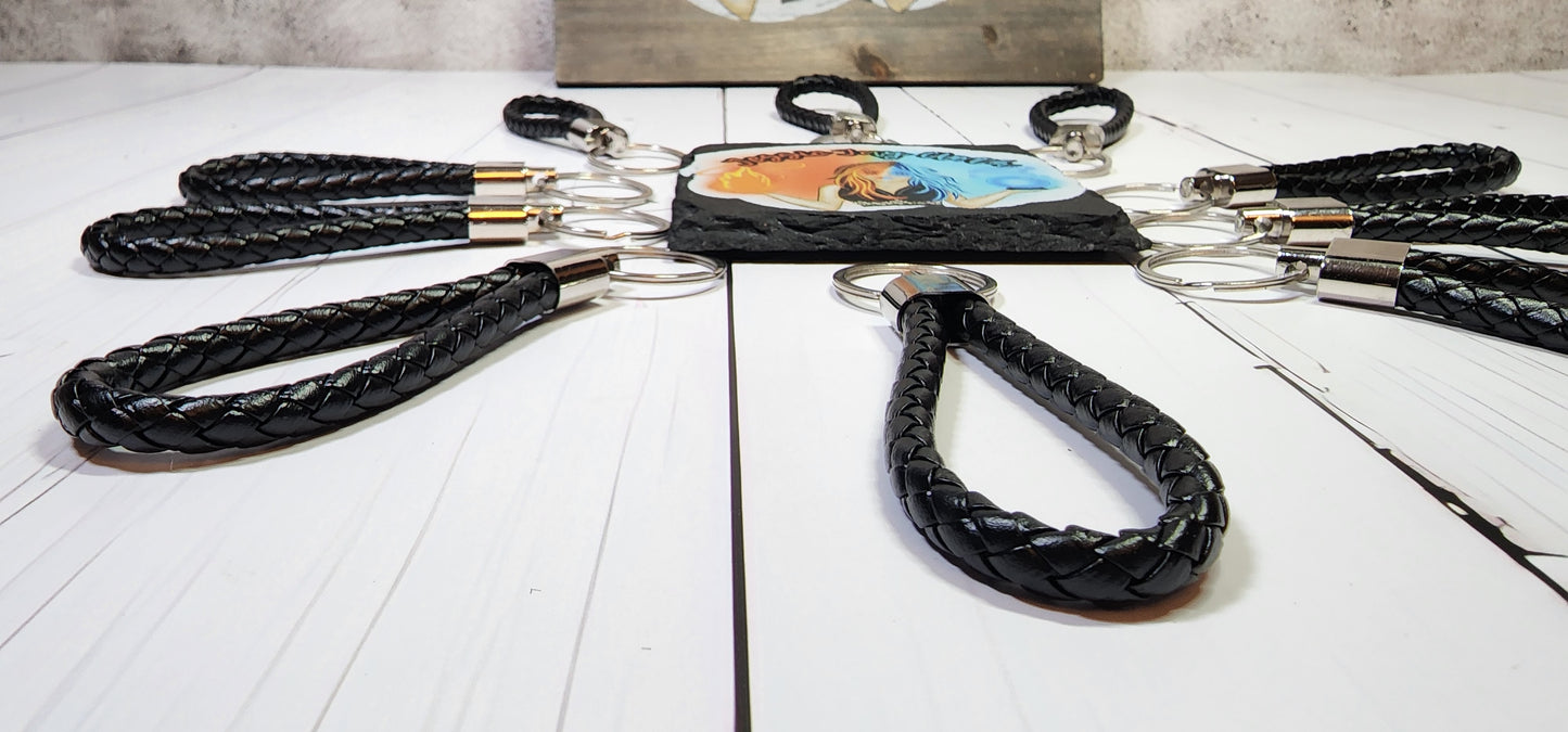 Black | Leather Braided Rope Key Chain Strap | Add on